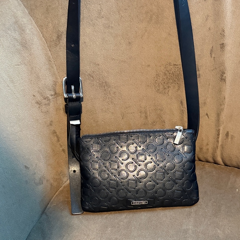 Calvin Klein Black Embossed CK Monogram Crossbody Bag